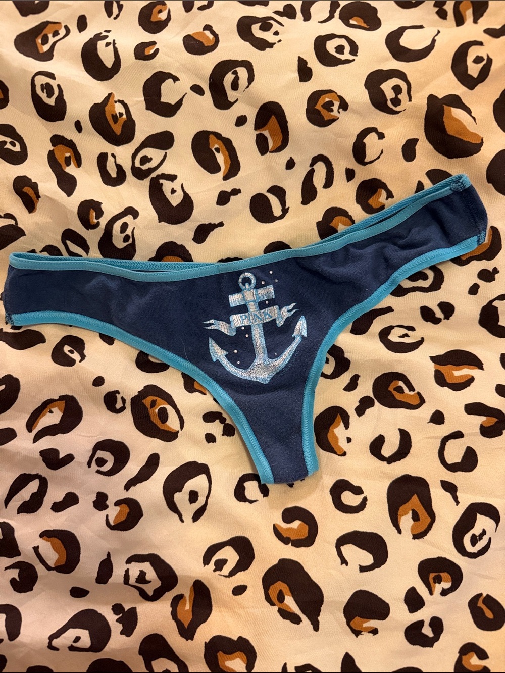 PINK Victoria's Secret Navy & Light Blue Anchor Thong